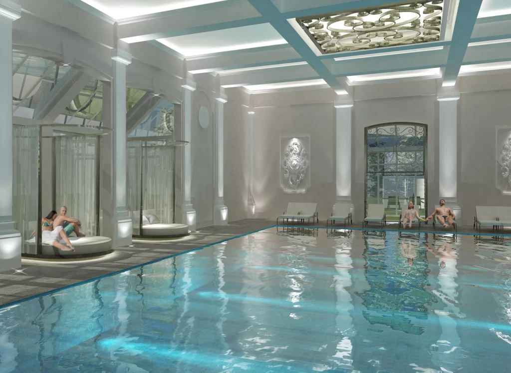 Spa pool environment developed through spa design consultancy, balancing architecture, light and guest experience